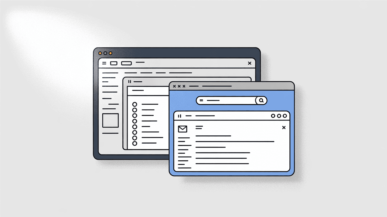 Desktop email client application vs browser comparison illustration
